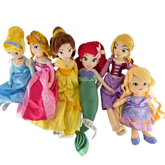 Disney Princess Plush Dolls Set Cinderella Belle Ariel Rapunzel Aurora - Picture 1 of 16